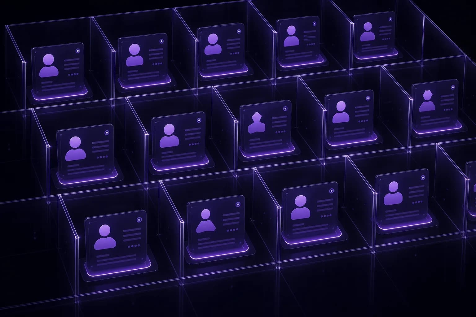 A grid of isolated account identities, each in its own cell