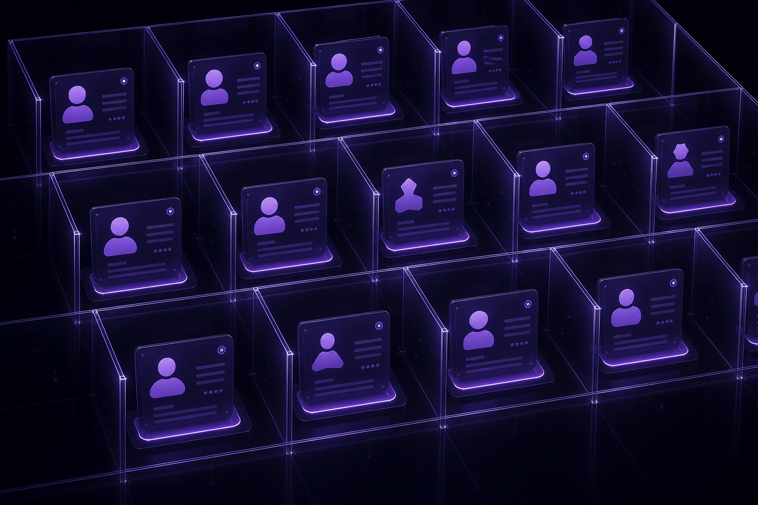 A grid of isolated account identities, each in its own cell